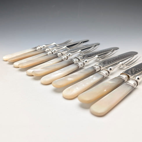 Late 19th Century British Antique Mother of Pearl Handle Tea Cutlery 5.5 Pair Christopher Johnson